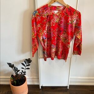 Comme des Garçons Red Satin Floral Blouse